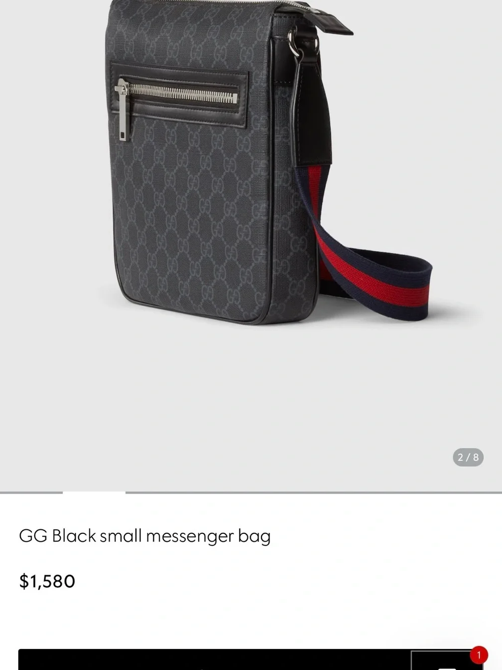 Gucci Black GG Canvas Messenger with Red & Navy Web Strap